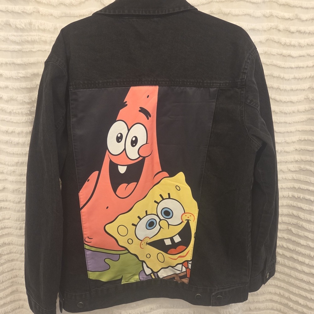 Nickelodeon SpongeBob Patrick Denim Trucker Jacket Black Sz LARGE